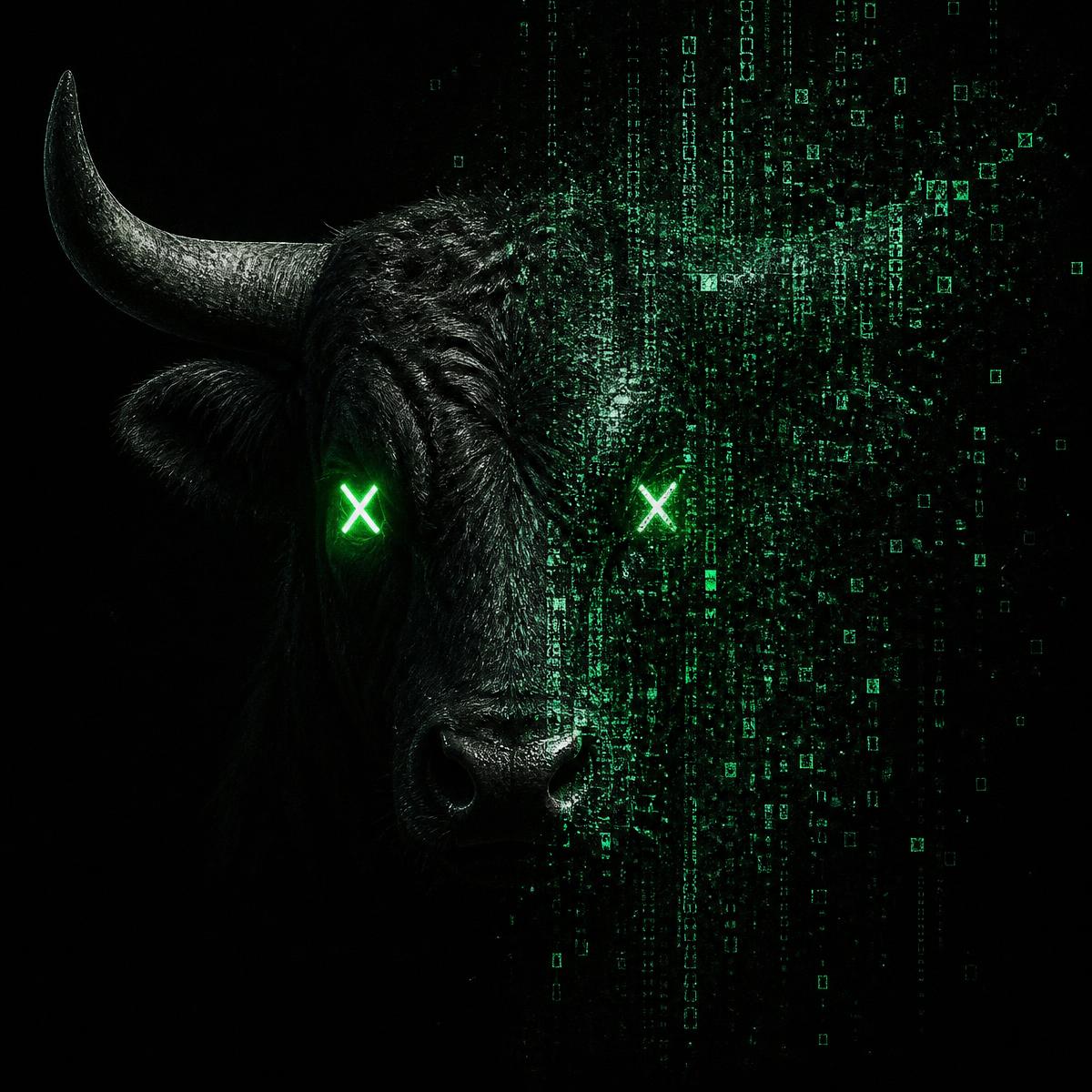 Bull dissolving into matrix code